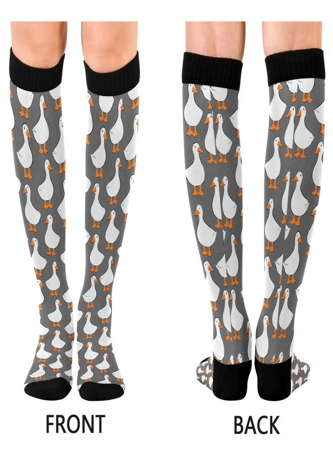 Wusikd White Goose Compression Socks for Women and Men Circulation Cute Long Socks for Athletic Running 1 - Image 2